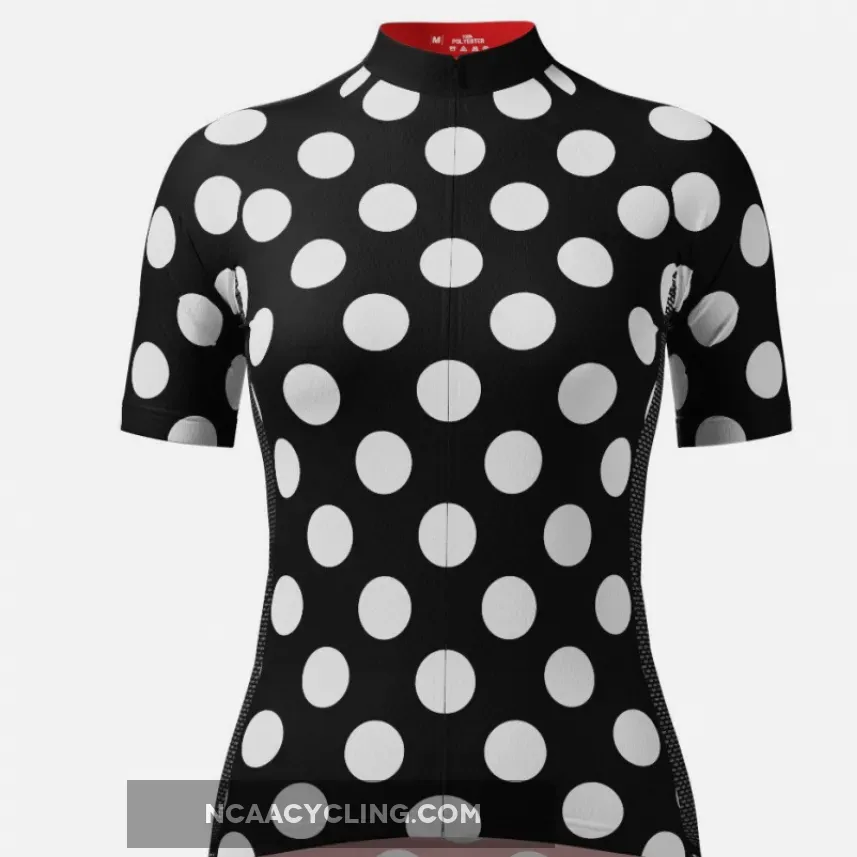 Women's Polka Dot Black Short Sleeve Cycling Jersey #Womens Black Cycling Jersey