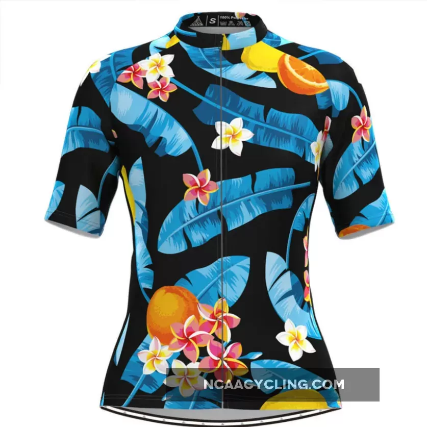 Women's Tropical & Floral Print Hawaiian Cycling Jersey Blue Black