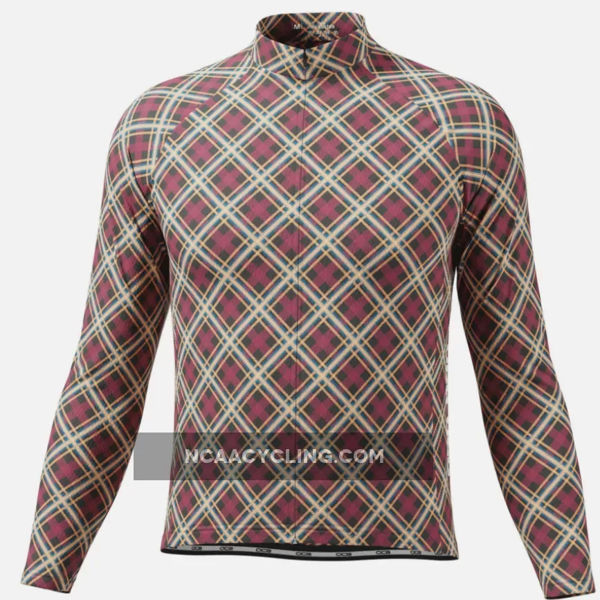 Men's Red Plaid Checkered Long Sleeve Cycling Jersey