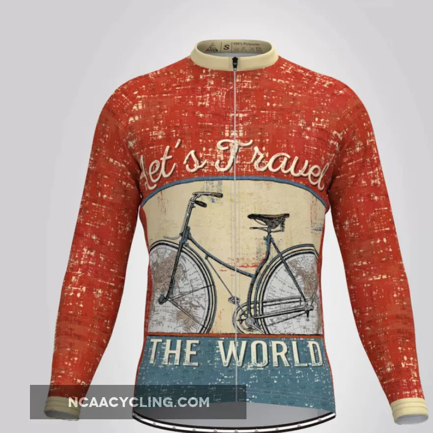 Let's Travel The World LS Cycling Jersey Red Restock