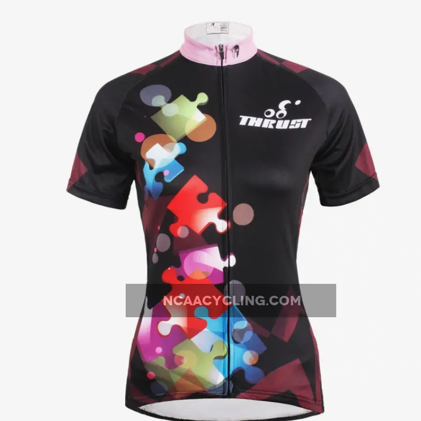 ILPALADINO Puzzle Pink-collar Black Women Cycling Jerseys Short-sleeve Summer Spring Sportswear Gear Pro Cycle Clothing Racing Apparel Outdoor Sports Leisure Biking Shirt NO.588