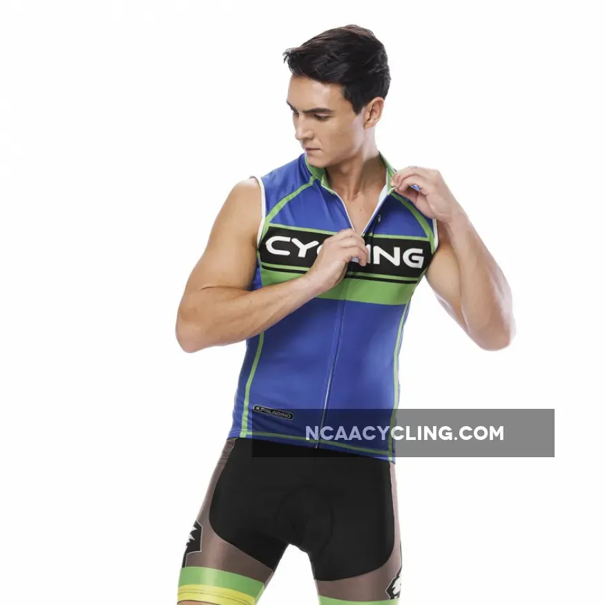 Green-Strip Blue Men's Cycling Sleeveless Bike Jersey/Kit T-shirt Summer Spring Road Bike Wear Mountain Bike MTB Clothes Sports Apparel Top / Suit / Shorts Pants NO. 818