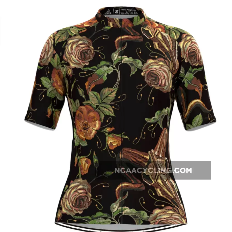 Women's Retro Rose Flower Embroidery Stitches Cycling Jersey V2