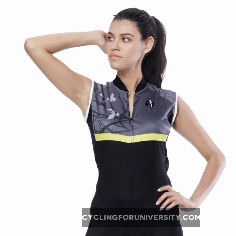 Dark Forest Yellow-strip Women's Cycling Sleeveless Bike Jersey T-shirt Summer Spring Road Bike Wear Mountain Bike MTB Clothes Sports Apparel Top Black Grey NO. 789