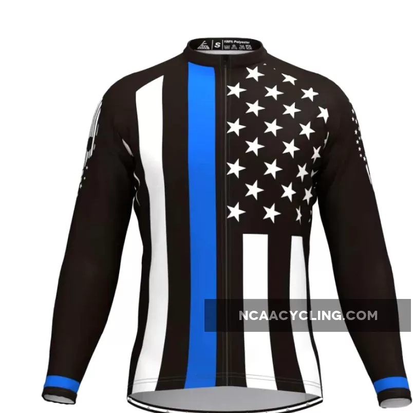 Thin Blue line USA Flag Men's Long Sleeve Cycling jersey