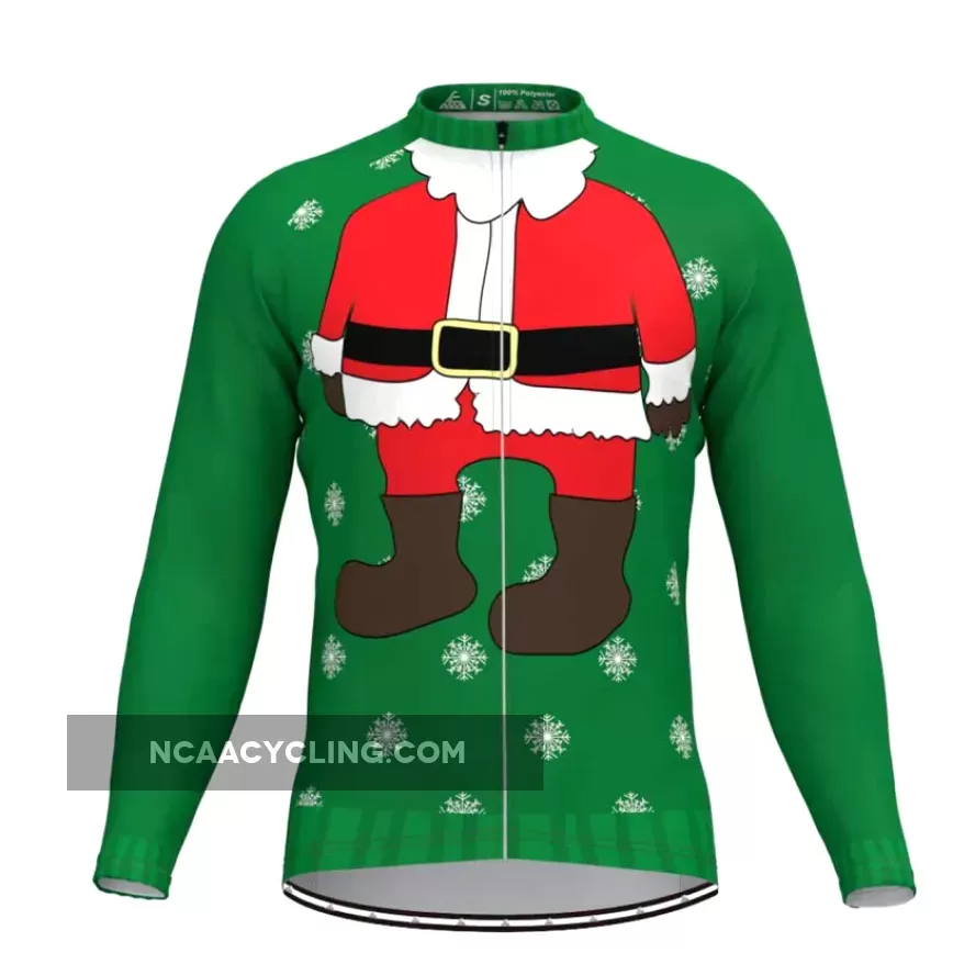 Santa Ugly Christmas Sweater LS Cycling Jersey Green