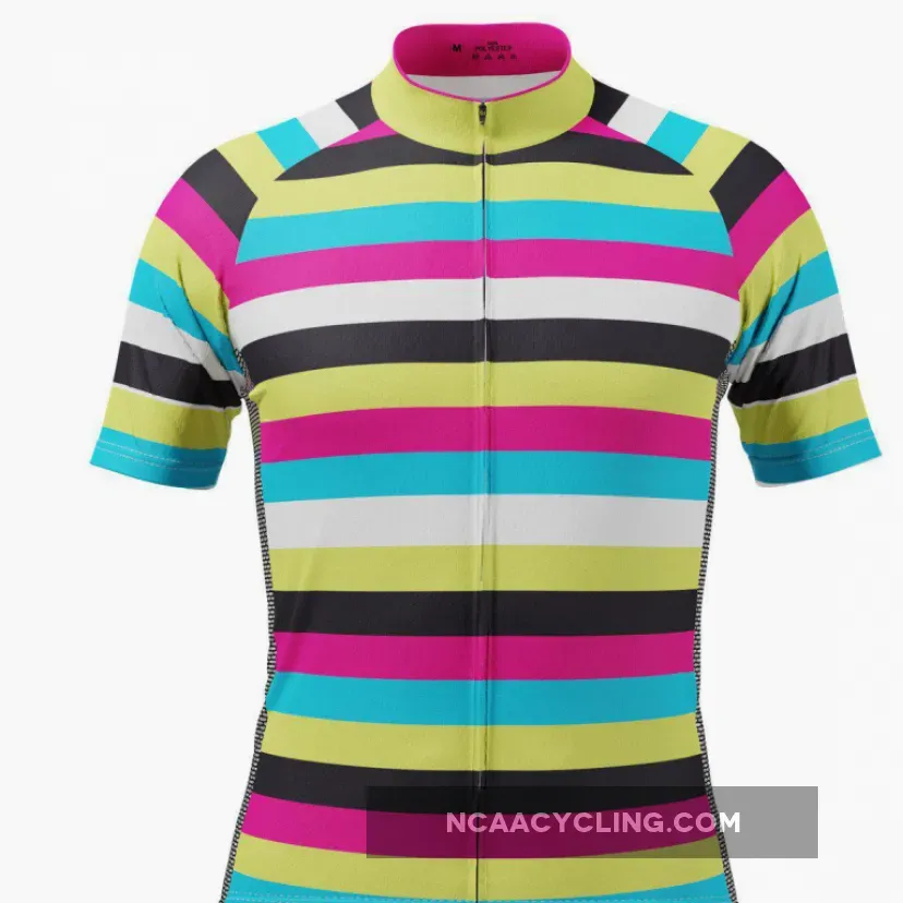 Men's High Viz Rainbow Stripes Cycling Jersey, Cycling Rainbow Jersey