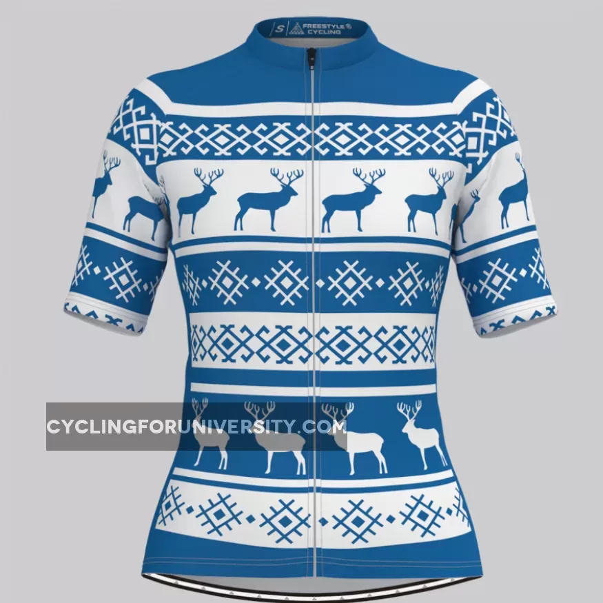 Women's Classic Ugly Christmas sweater Cycling Jersey - Blue