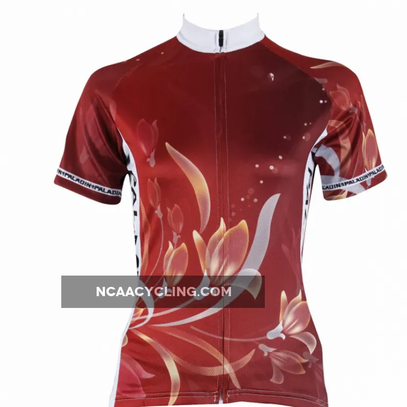 Ilpaladino Wine-color Blooming Flower Women's Quick Dry Short-Sleeve Cycling Jersey Biking Shirts Breathable Summer Sports Clothes NO.275