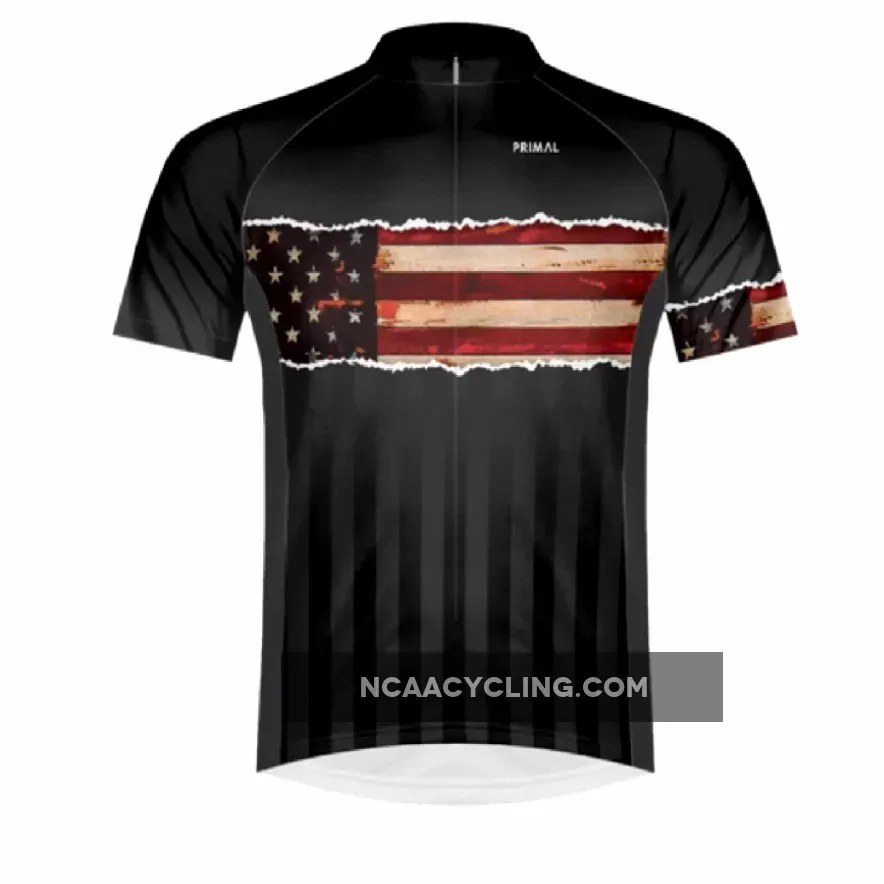 Primal Wear Ol' Glory USA Flag Men's Sport Cut Full Zip Cycling Jersey, American Flag Cycling Jersey