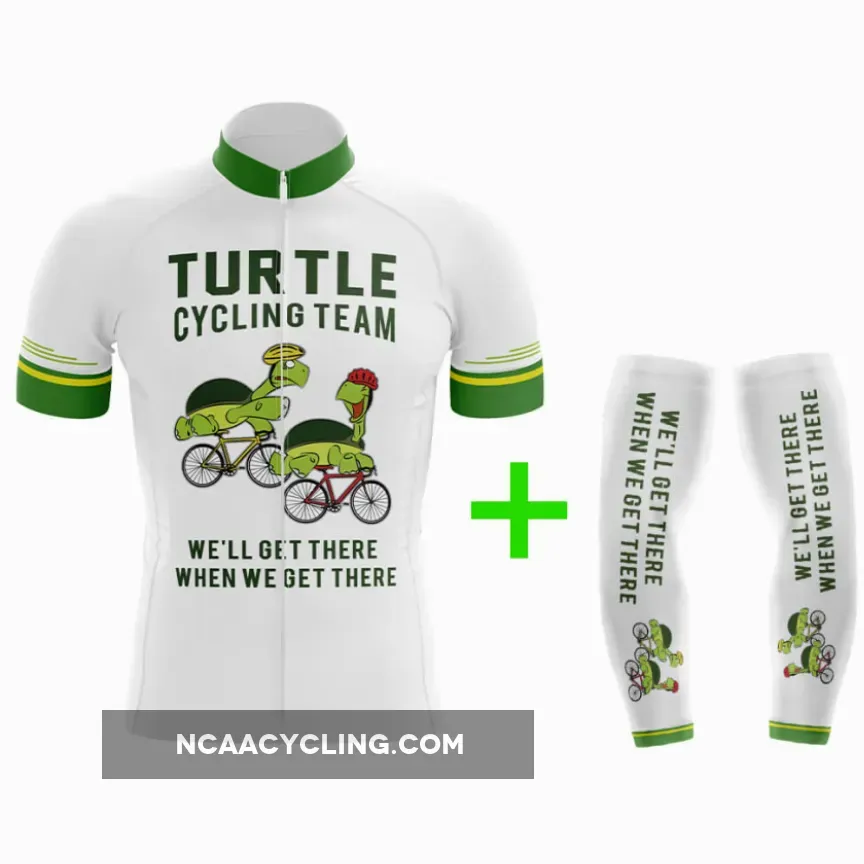 Funny Cycling Jersey With Arm Sleeves Turtle Cycling Team V4 White Green Mens Bike Jersey Cool Cycling Kits CS-1516728
