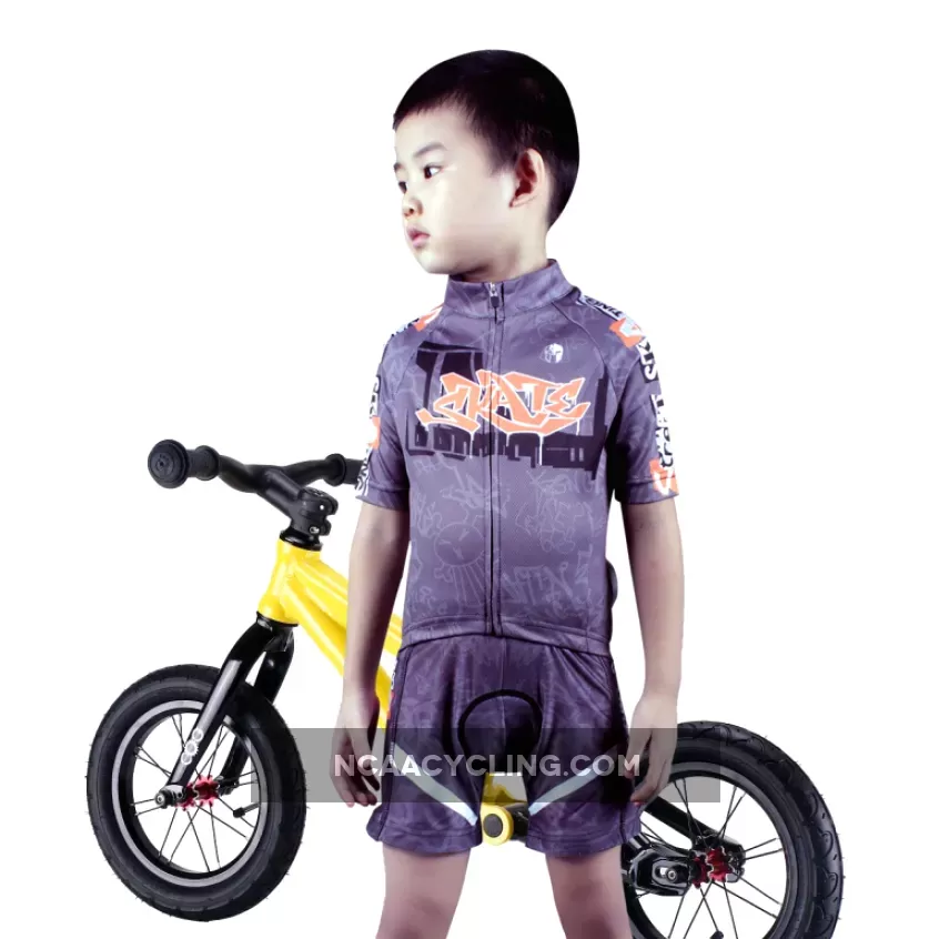 Kids Cycling Jersey Set with 3D Padded Shorts Cartoon Bike Top