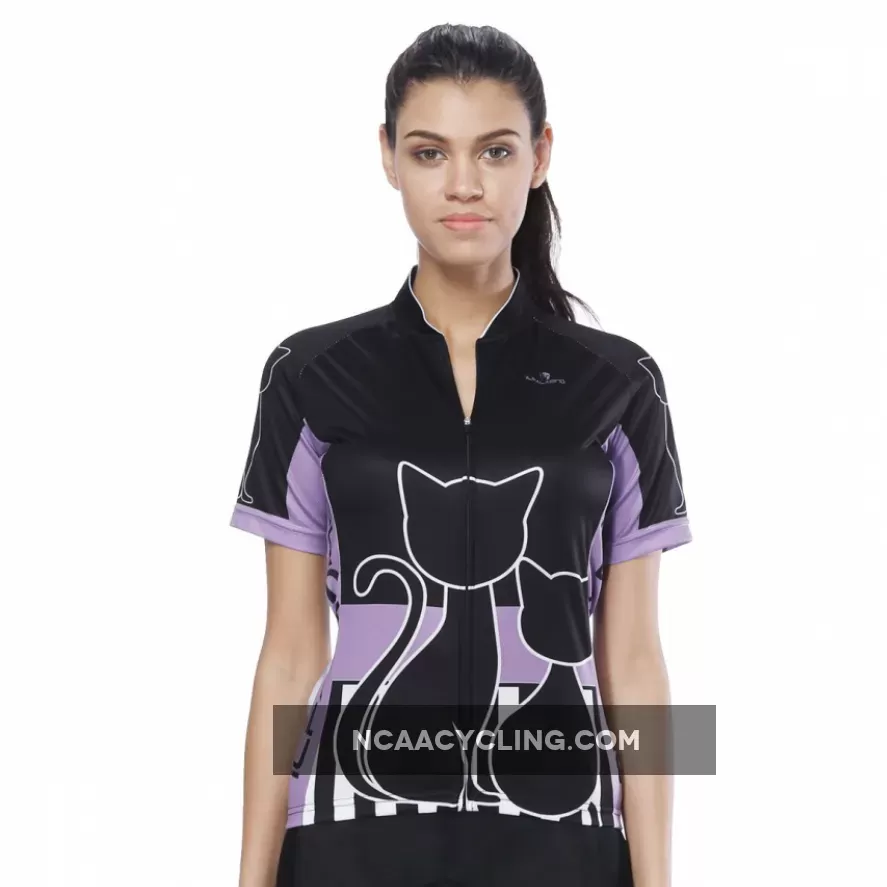 Black Cats Kitty Purple-side Women's Cycling Short-sleeve Bike Jersey T-shirt Summer Spring Road Bike Wear Mountain Bike MTB Clothes Sports Apparel Top NO. 799