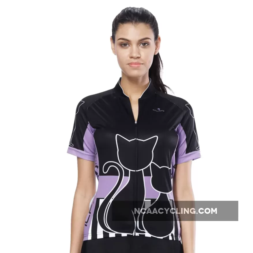 Black Cats Kitty Purple-side Women's Cycling Short-sleeve Bike Jersey T-shirt Summer Spring Road Bike Wear Mountain Bike MTB Clothes Sports Apparel Top NO. 799