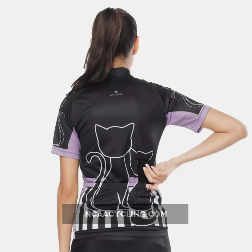 Black Cats Kitty Purple-side Women's Cycling Short-sleeve Bike Jersey T-shirt Summer Spring Road Bike Wear Mountain Bike MTB Clothes Sports Apparel Top NO. 799