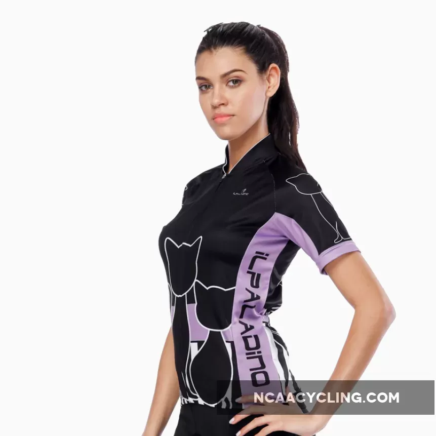 Black Cats Kitty Purple-side Women's Cycling Short-sleeve Bike Jersey T-shirt Summer Spring Road Bike Wear Mountain Bike MTB Clothes Sports Apparel Top NO. 799