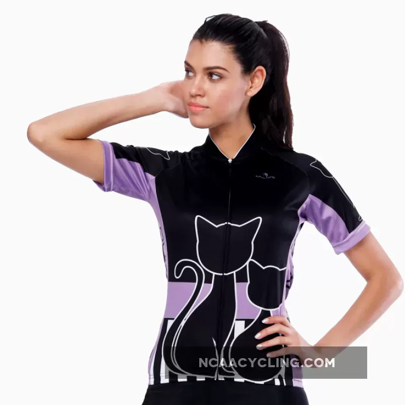 Black Cats Kitty Purple-side Women's Cycling Short-sleeve Bike Jersey T-shirt Summer Spring Road Bike Wear Mountain Bike MTB Clothes Sports Apparel Top NO. 799