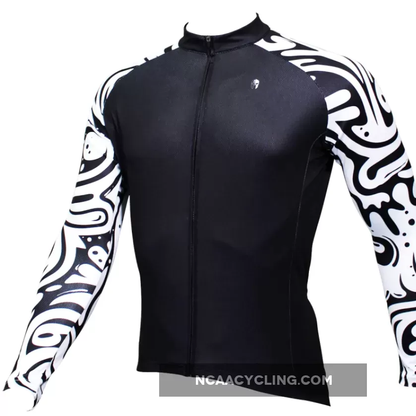 Sale Men's Long-sleeved Cycling Jersey for Winter Zebra Pattern Black Cycling Jersey Cycling Clothing Apparel Outdoor Sports Gear Leisure Biking Shirt (velvet) NO.371