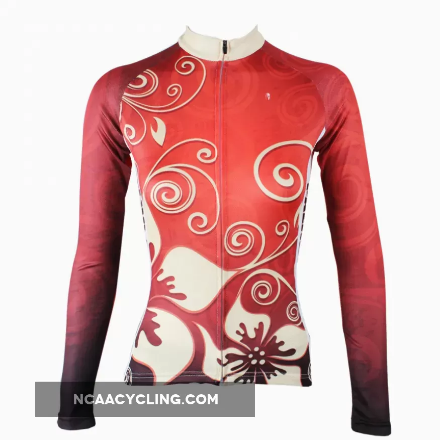 Ilpaladino Gold Flowers Red Woman's Cycling long-sleeve Jersey/Suit Spring Summer Sportswear Exercise Bicycling Pro Cycle Clothing Racing Apparel Outdoor Sports Leisure Biking Shirts NO.318