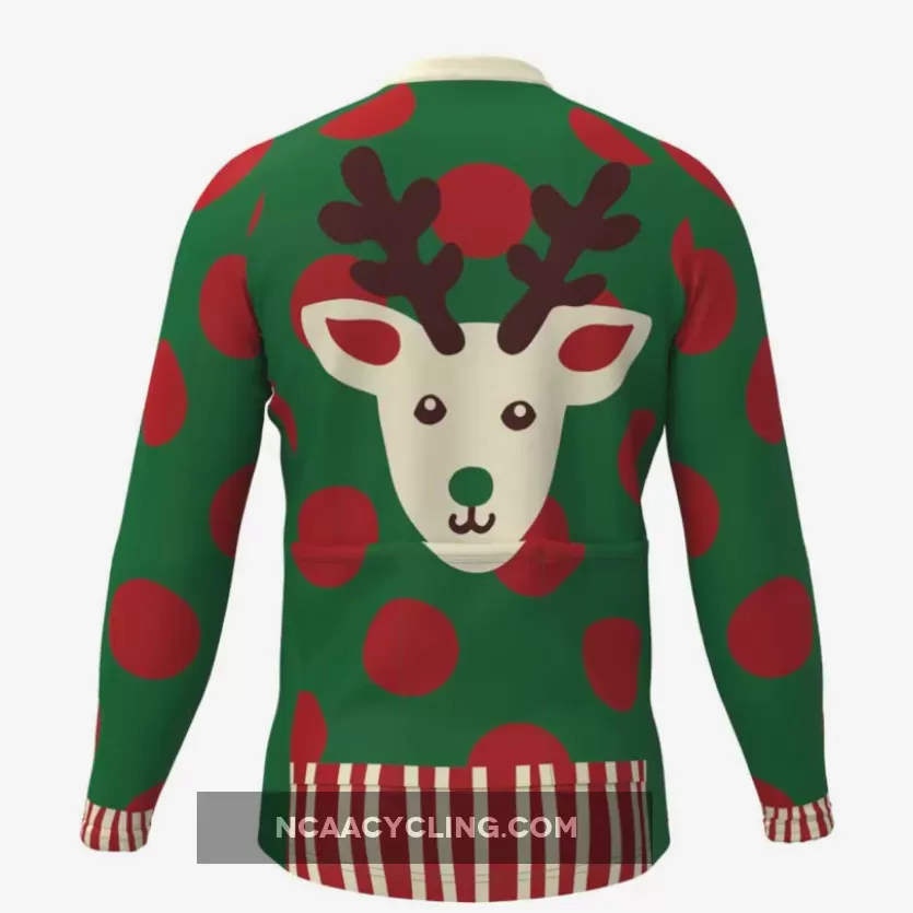 Ugly Christmas Sweater Elk Red Dots LS Cycling Jersey Green