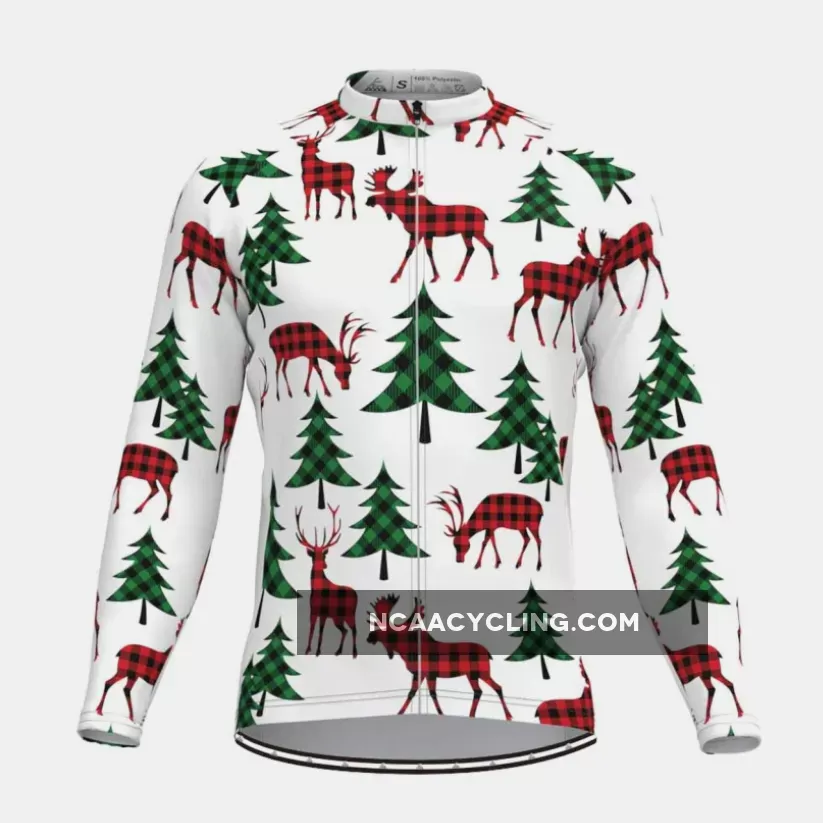 Check Shirt Themed Christmas Elk Tree LS Cycling Jersey