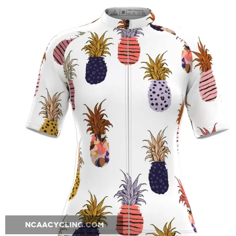 Women's Multicolor Pineapple Print Cycling Jersey- White