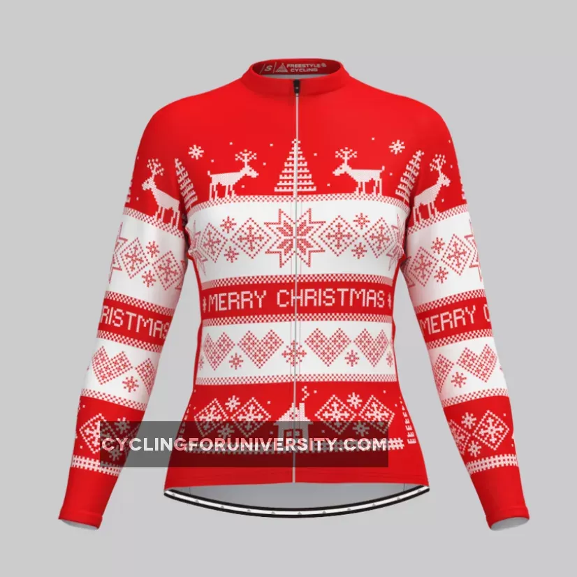 Women's Classic Ugly Christmas sweater LS Cycling Jersey - Red