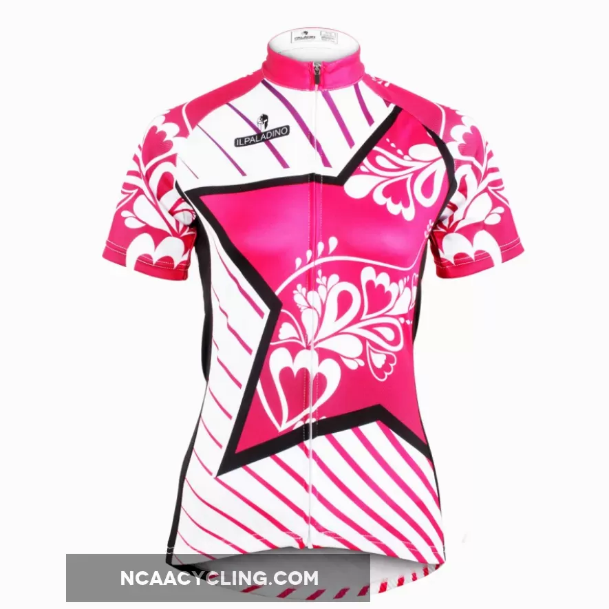 Ilpaladino Pink Star Diagonal Women's Summer Short-Sleeve Cycling Jersey Biking Shirts Breathable Quick Dry Sport Clothes NO.604