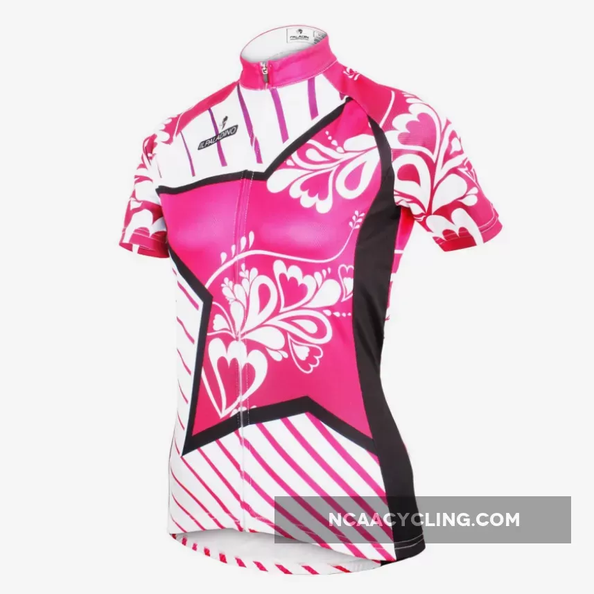 Ilpaladino Pink Star Diagonal Women's Summer Short-Sleeve Cycling Jersey Biking Shirts Breathable Quick Dry Sport Clothes NO.604