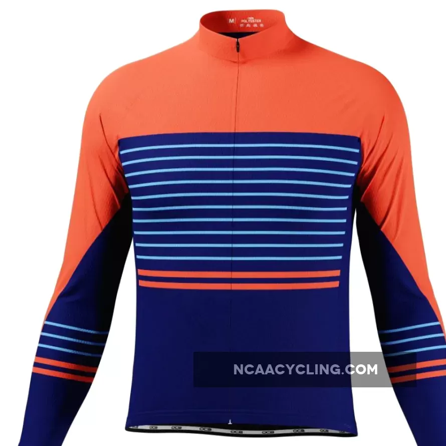 Men's Orange Blue Stripe Long Sleeve Cycling Jersey
