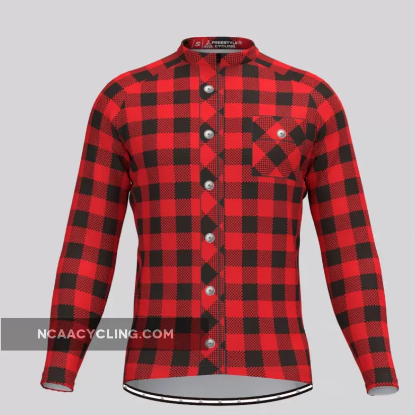 Plaid Checkered Shirt V1 Men's LS Cycling Jersey Red Online