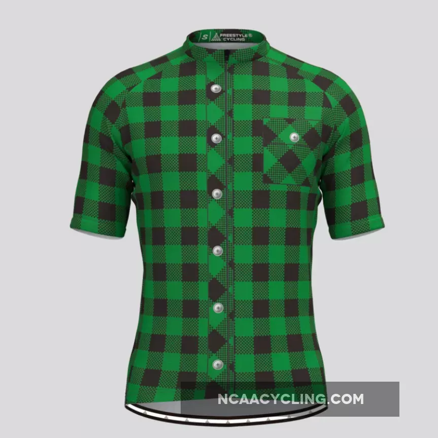 Plaid Checkered Shirt V1 Men's Cycling Jersey Green Outlet
