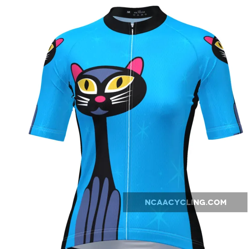 Women's Night Cat Blue Short Sleeve Cycling Jersey For Sale