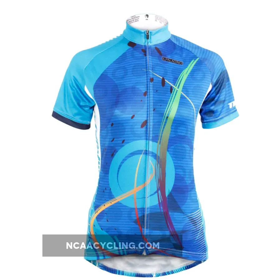 Ilpaladino Blue Patterned Women's Summer Quick Dry Short-Sleeve Cycling Jersey Biking Shirts Breathable Apparel Outdoor Sports Gear Clothes NO.593