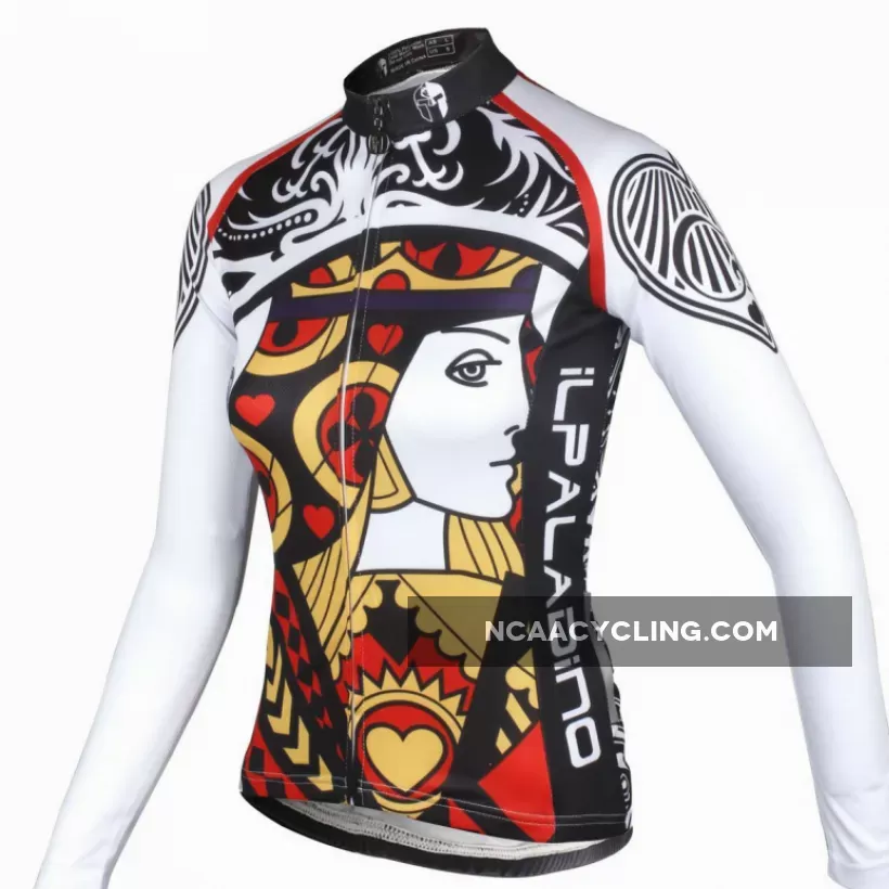 ILPALADINO Playing Cards Poker Face Heart Queen Women's Long Sleeves Cycling Jerseys Bike Shirt Outdoor Sports Gear Leisure Biking T-shirt Sports Clothes Face Cards Court Cards NO.641