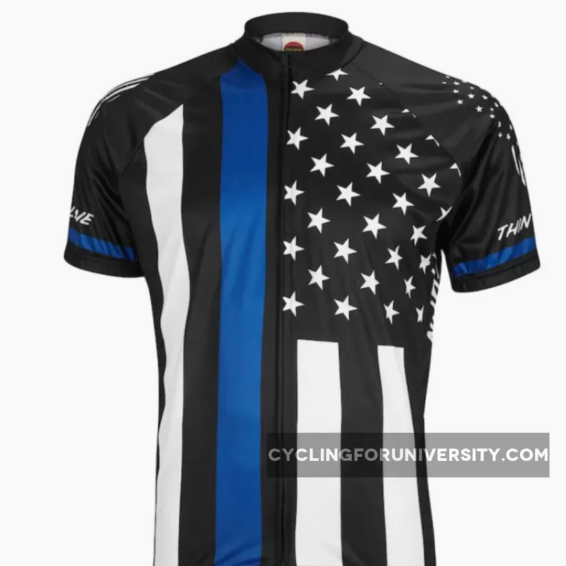 Thin Blue Line American Flag Police Short sleeve full zip men's cycling jersey