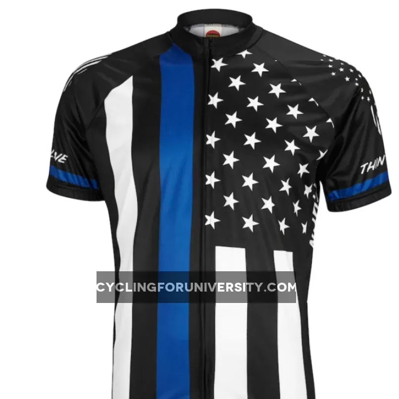 Thin Blue Line American Flag Police Short sleeve full zip men's cycling jersey