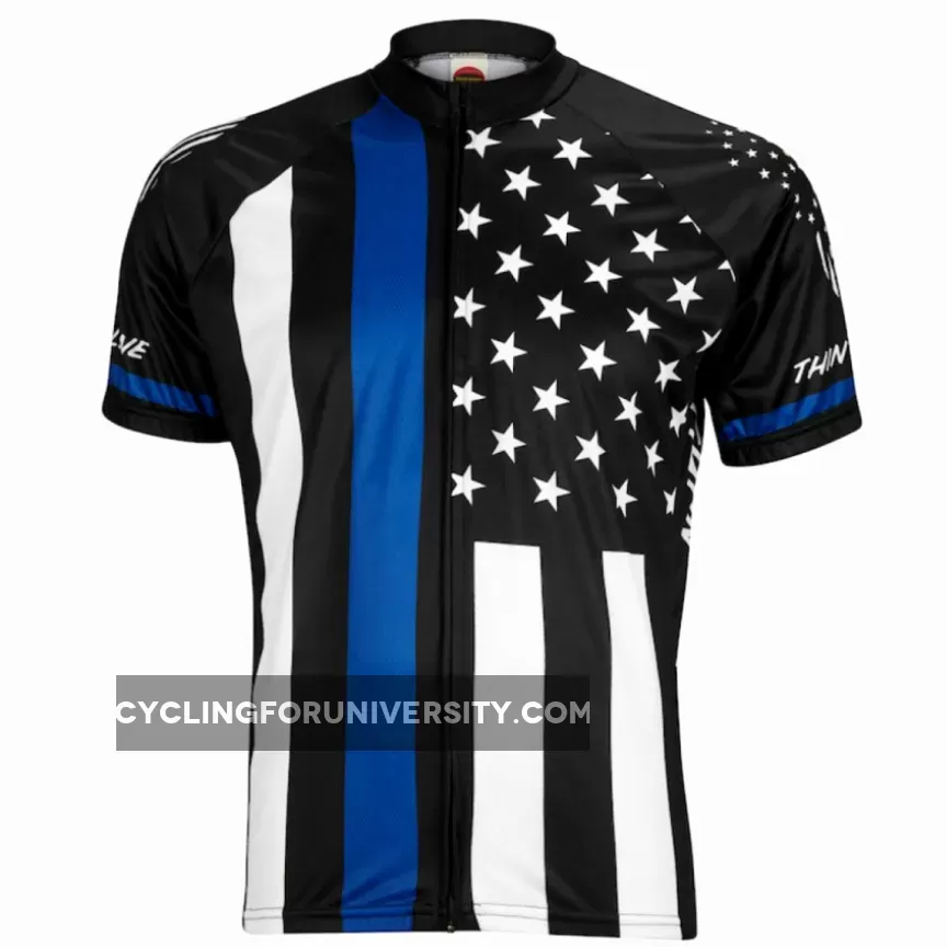 Thin Blue Line American Flag Police Short sleeve full zip men's cycling jersey