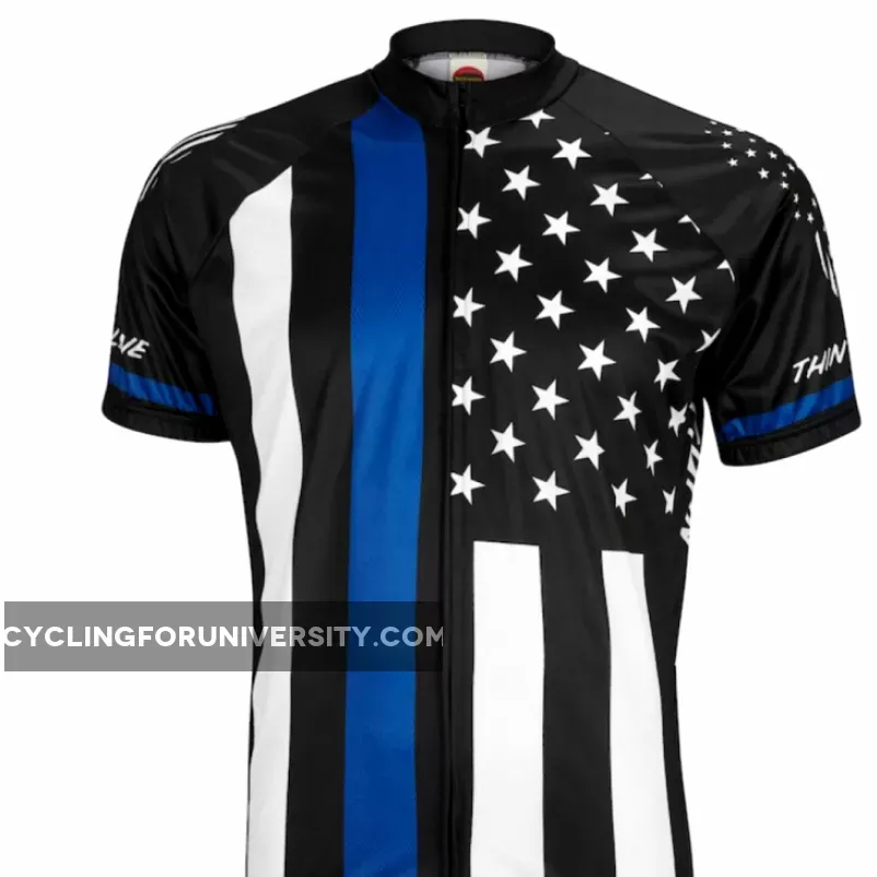 Thin Blue Line American Flag Police Short sleeve full zip men's cycling jersey