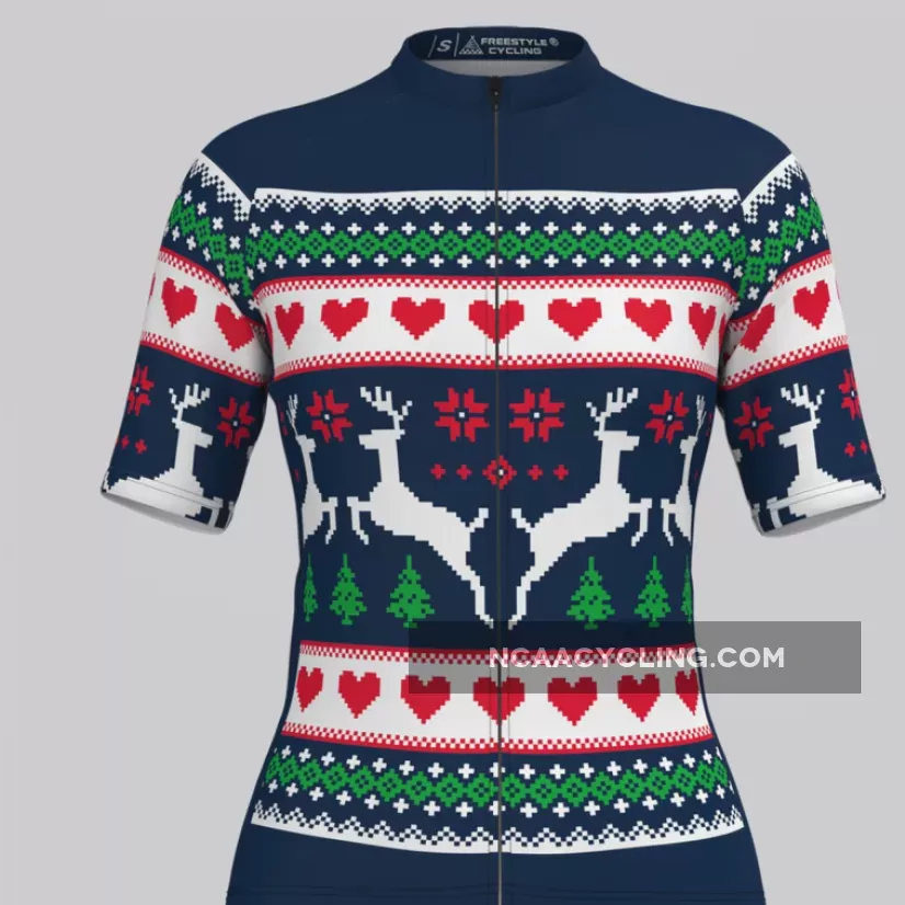 Women's Classic Ugly Christmas sweater Cycling Jersey - Navy