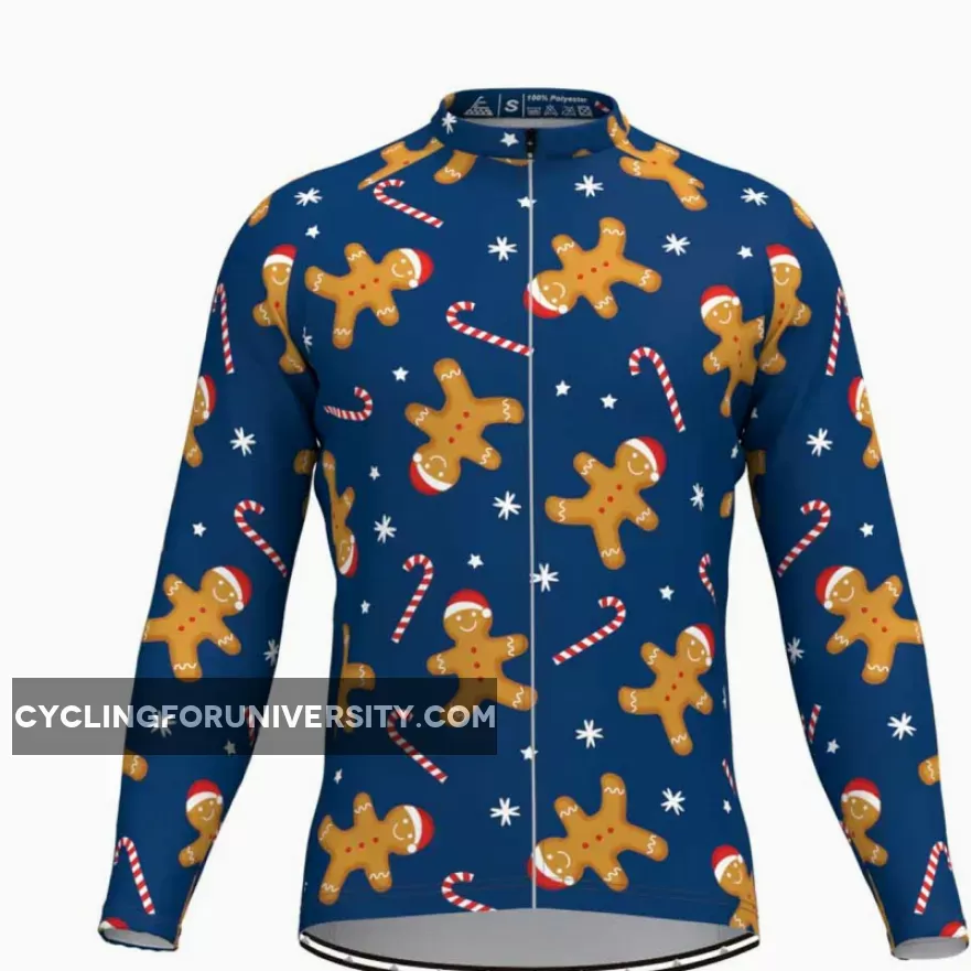 Christmas Candy Cane Gingerbread Man LS Cycling Jersey