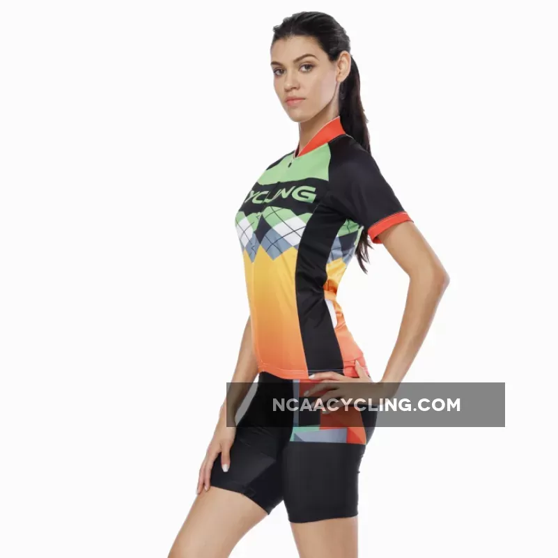 Orange Green Splicing Women's Cycling Short-sleeve Bike Jersey/Kit T-shirt Summer Spring Road Bike Wear Mountain Bike MTB Clothes Sports Apparel Top / Suit NO. 787
