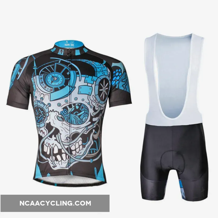 ILPALADINO Sick Skull Men's Cycling Jersey Fashion Bicycling Pro Cycle Clothing Racing Apparel Outdoor Sports Leisure Biking T-shirt Black and Blue Comfortable Biking Apparel 738