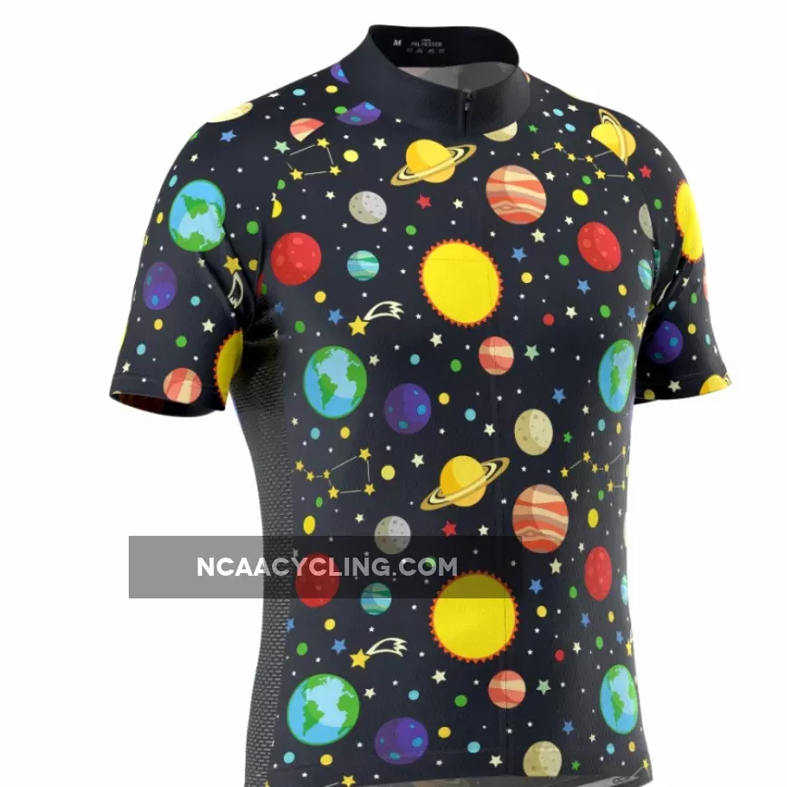 Men's Solar System Planets Short Sleeve Cycling Jersey, Solar System Sleeve