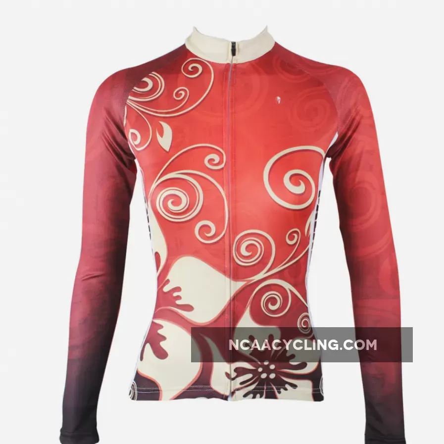 Women Biking Shirts Gold Flowers Red Woman's Cycling long-sleeve Jersey/Suit 318