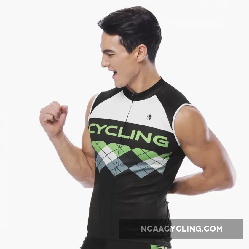 Green Black Mesh Splicing Men's Cycling Sleeveless Bike Jersey T-shirt Summer Spring Road Bike Wear Mountain Bike MTB Clothes Sports Apparel Top NO. 814