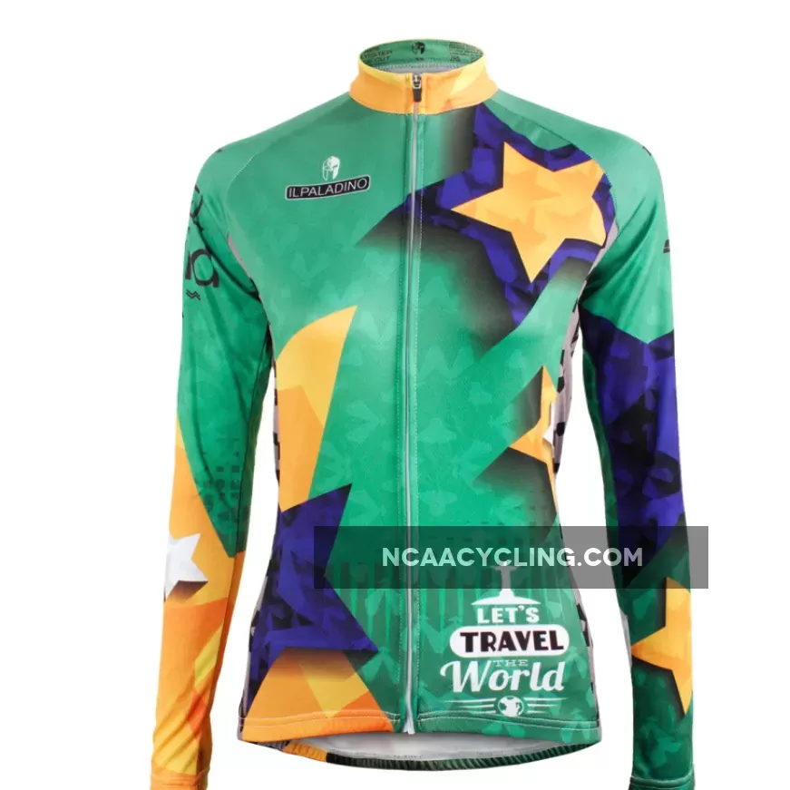 Women MTB Jerseys TRAVEL THE WORLD Yellow Golden Star Green Women Cycling Jerseys 596