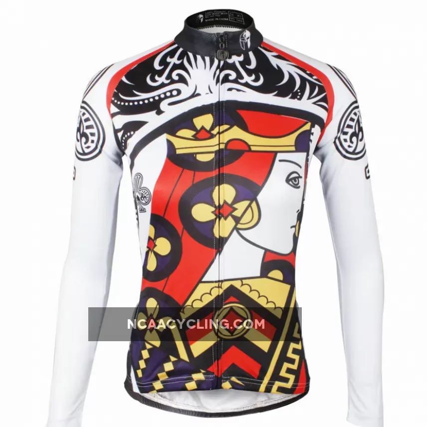ILPALADINO Playing Cards Poker Face Clubs Queen Women's Long Sleeves Cycling Jerseys Bike Shirt Outdoor Sports Gear Leisure Biking T-shirt Sports Clothes Face Cards Court Cards NO.640