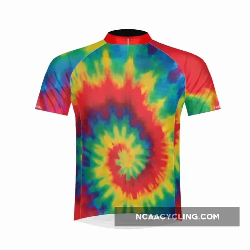 Primal Wear Tie Dye Full Zip Short Sleeve Men's Sport Cycling Jersey #Tie Dye Cycling Jersey