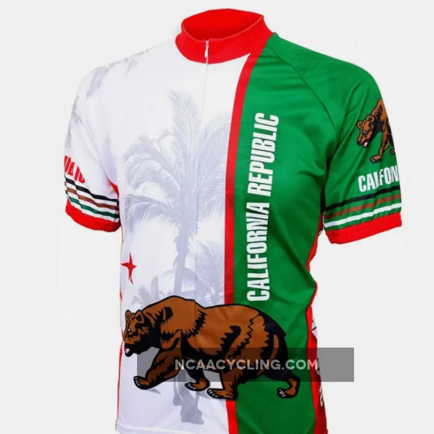 California Republic Flag Short sleeve 19' zip men's cycling jersey, California Republic Cycling Jersey